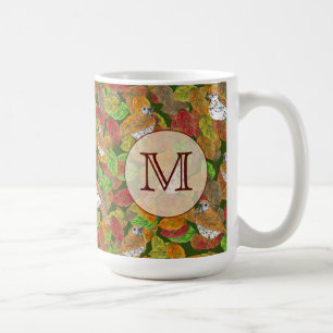 Mug Oiseaux et feuilles d'automne monogramme initial p