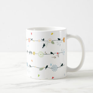 Mug Oiseaux féminins sur un fil et des fleurs
