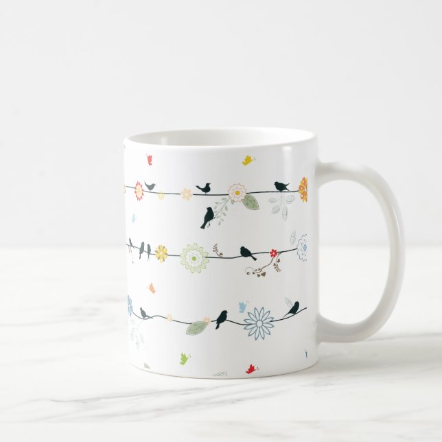 Mug Oiseaux féminins sur un fil et des fleurs (Droite)