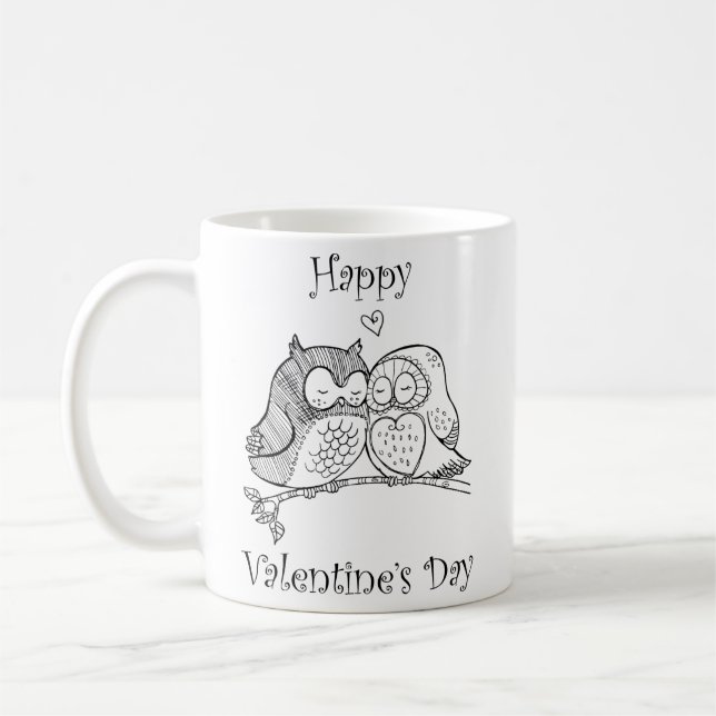 Mug Oiseaux mignons Aimer Chouette Couple Ligne Romanc (Gauche)