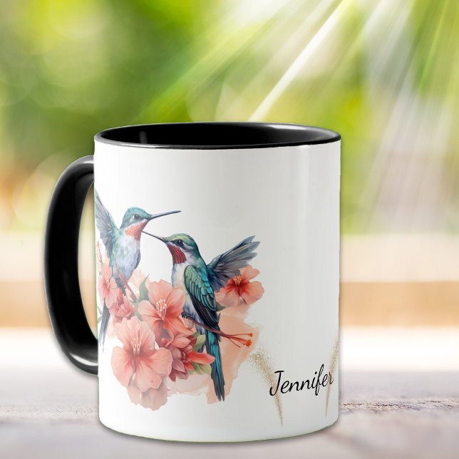 Mug Oiseaux rouges à gorge rouge Orange Floral (Créateur téléchargé)