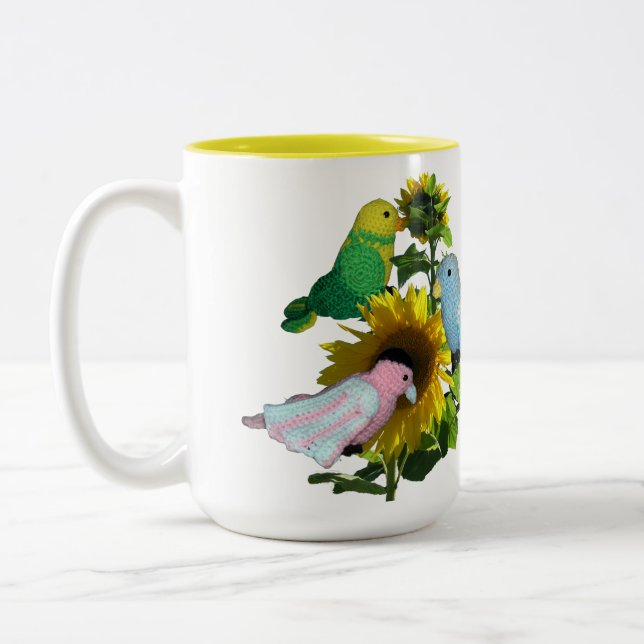 Mug - Oiseaux sur le nom du tournesol sur la fleur (Gauche)