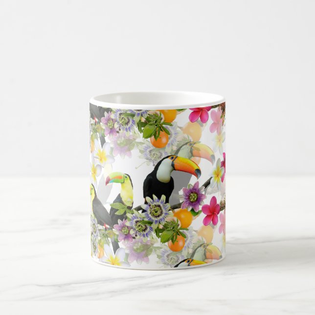 Mug Oiseaux Toucans, Fleurs de Passion, Plumeria Tropi (Centre)