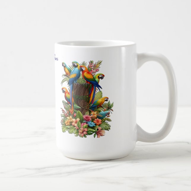 Mug Oiseaux tropicaux colorés et Plantes luxuriants (Droite)