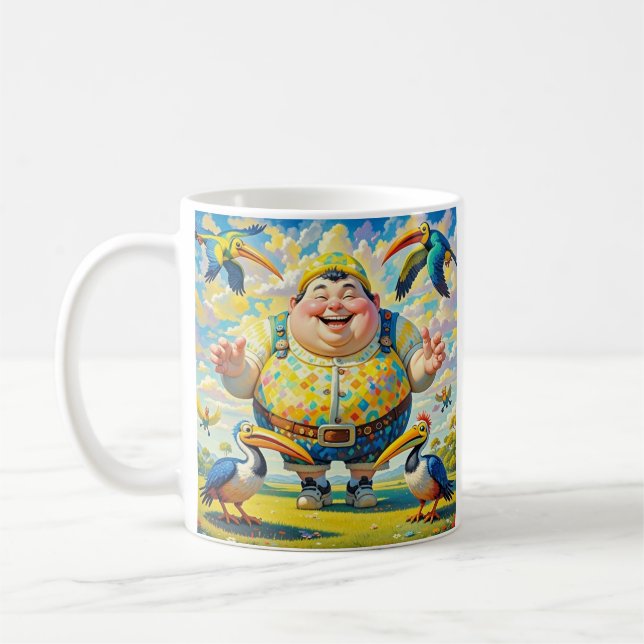 Mug Oiseaux volant autour d'un homme heureux (Gauche)