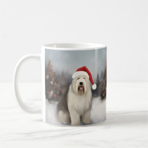 Mug Old English Sheepdog en Noël de neige