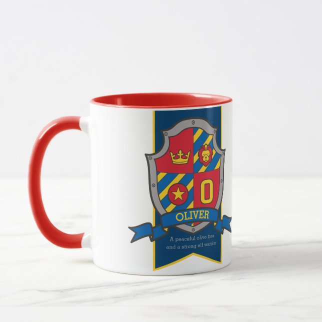 Mug Oliver chevalier bouclier rouge nom bleu signifian (Gauche)