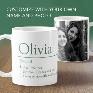Mug Olivia définition de nom photo personnalisée verte