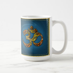 Mug OM (AUM - BIN) - XL - Gold - Cadre bleu