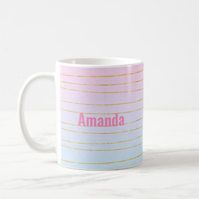 Mug Ombre bleu rose avec lignes or (Gauche)