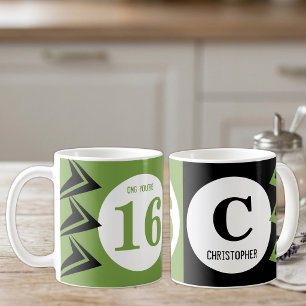 Mug OMG vous avez 16 ans monogramme nom vert et noir