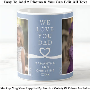 Mug On aime papa 2 Photo personnalisée Bleu Moderne P2
