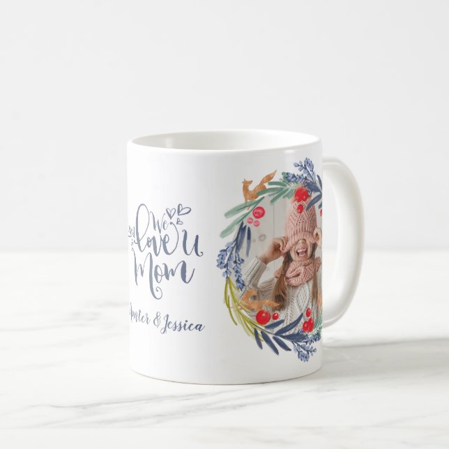 Mug On t'aime maman | Aquarelle feuillage de couronnes (Devant droit)