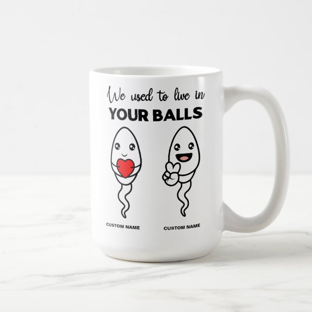 Mug On Vivait Dans Les Boules, Nom Personnalisé Papa (Droite)