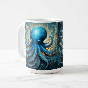 Mug Ondes Célestes : L'Art Fractal de la Pieuvre Bleue