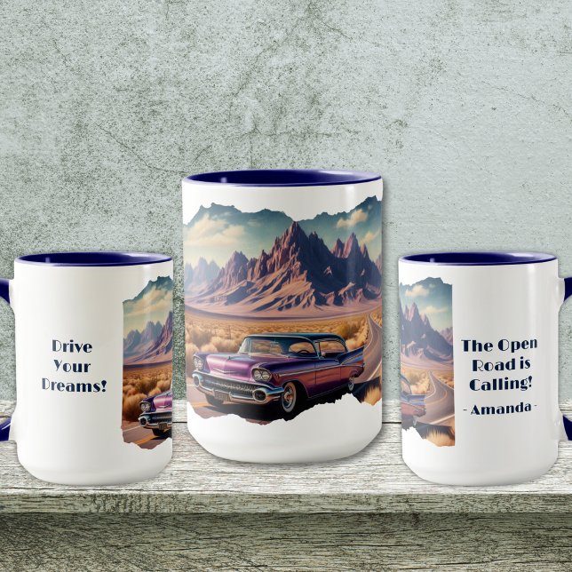 Mug Open Road appelle la pâte à café (Personalize to add names/dates. Customize to change text, color, style or remove text.)