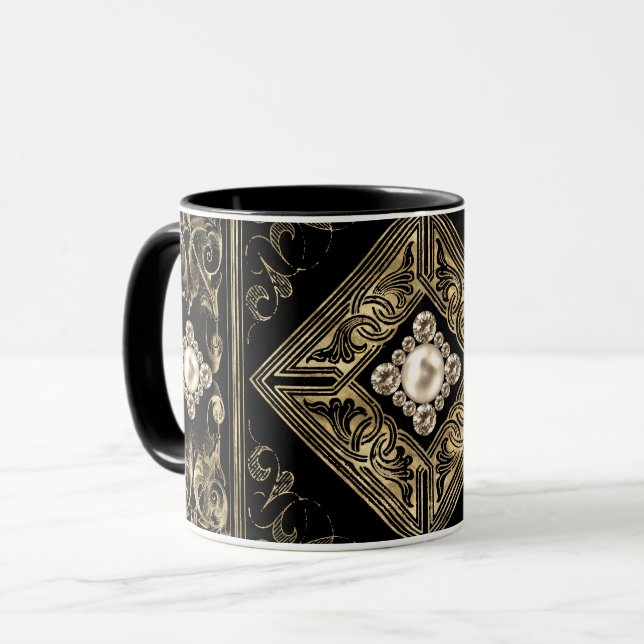 Mug Opulence ornée | Flouris à bijoux noir et or (Devant gauche)