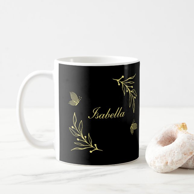 Mug Or élégant romantique floral noir  (Avec donut)