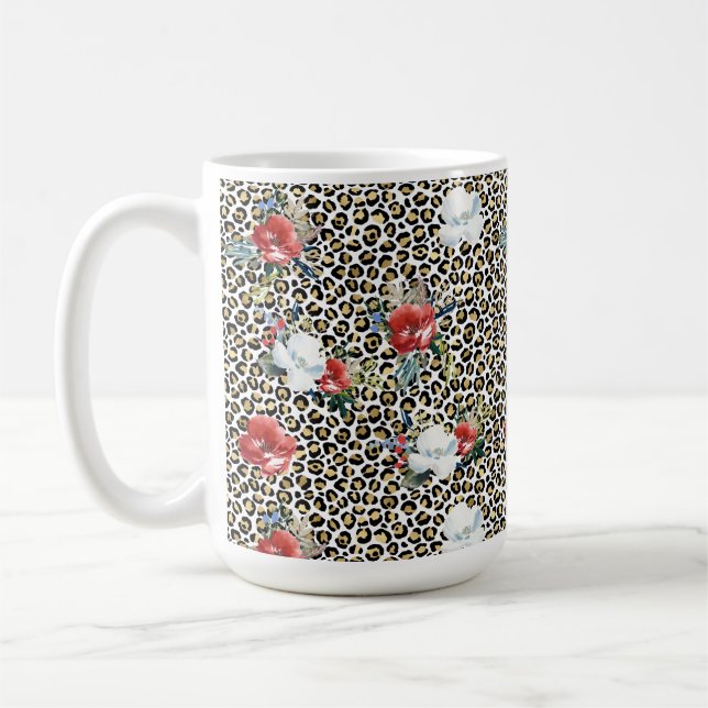 Mug Or Empreinte de léopard Rouge Blanc Floral (Gauche)
