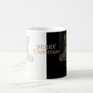 Mug Or et argent Joyeux Noël étoile, noir et blanc
