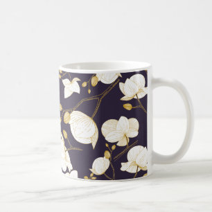 Mug Or et blanc élégant orchidée floral moderne violet