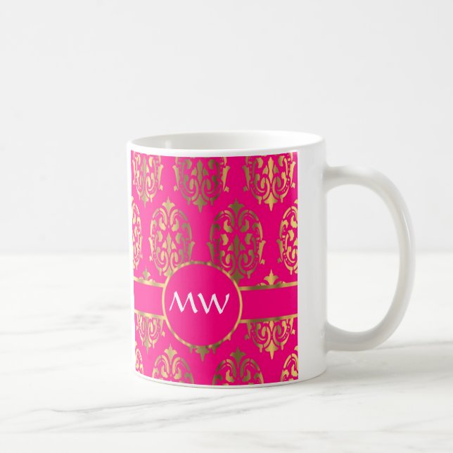 Mug Or et motif rose fuchsia de damassé (Droite)