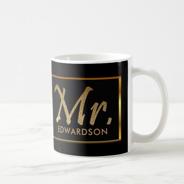 Mug Or moderne et M. noir mariage personnalisé (Droite)