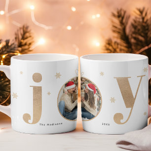 Mug Or moderne "Joy" Ornement Noël Famille Photo