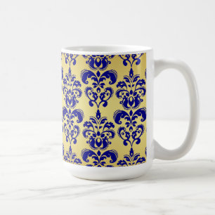 Mug Or, motif 2 de damassé de bleu marine