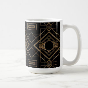 Mug or, noir, art déco, métallique, motif, vintage, ch