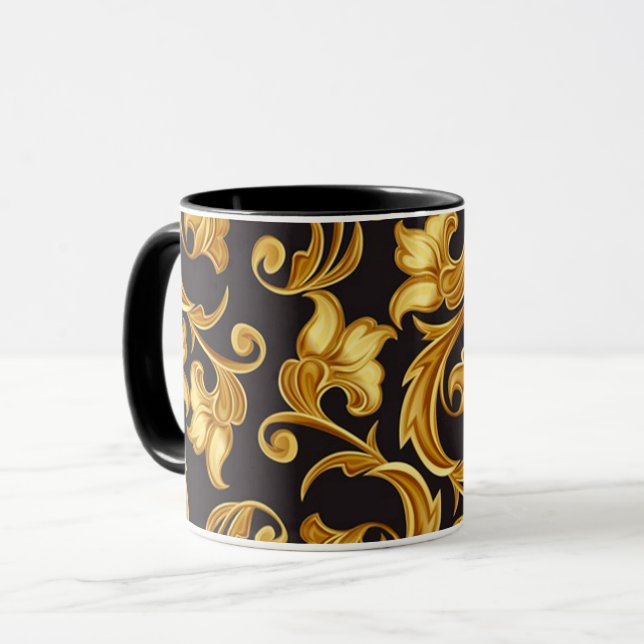 Mug Or noir floral (Devant gauche)