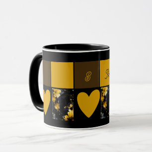 Mug or noir luxueux agate marbre floral