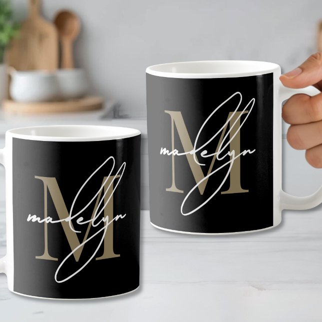 Mug Or Noir Monogramme Nom Initial (Black Gold Initial Name Monogram Coffee Mug )