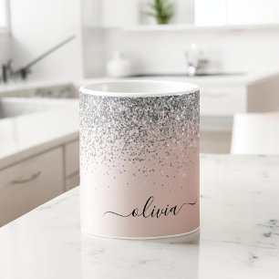 Mug Or rose - Parties scintillant rose pâle Monogramme