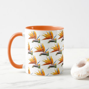 Mug Orange Bird of Paradise Plante Motif en blanc