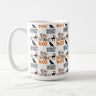 MUG ORANGE BLACK HALLOWEEN CROWS BOO
