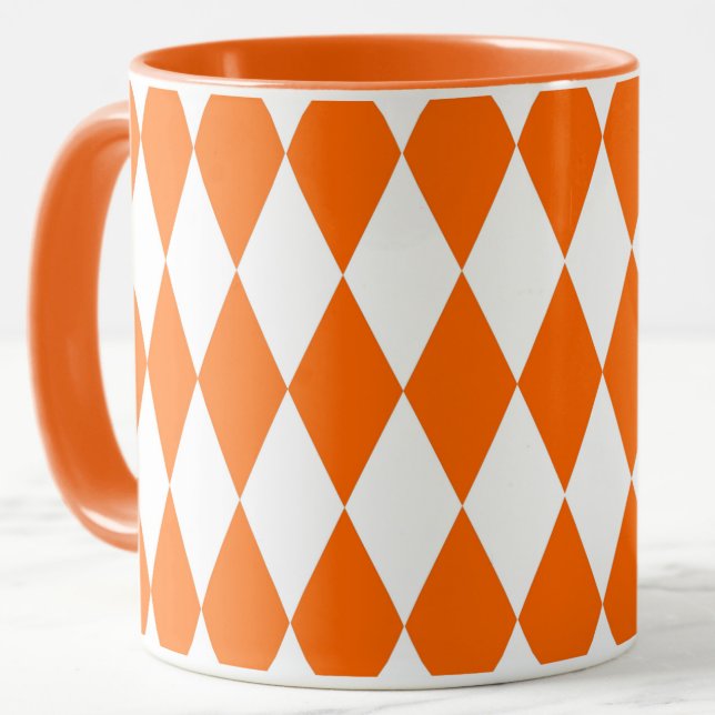 Mug Orange blanc Arlequin Diamants Checkers Design (Créateur téléchargé)