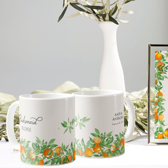 Mug Orange Blossom Bridesmaid Soirée de mariage Cadeau (Wedding Party gift mugs from the Orange Blossom Wedding Collection by Darling & May)