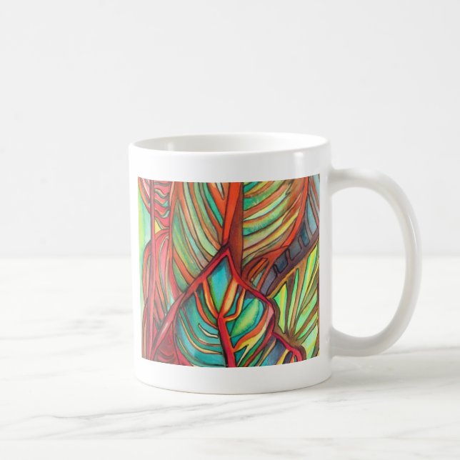 Mug Orange Canna feuille aquarelle art original (Droite)