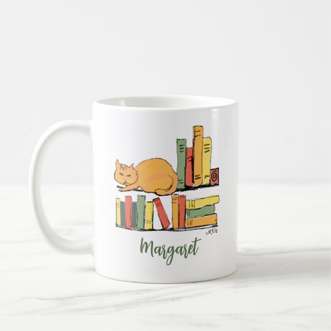 Mug Orange Chat sur la bibliothèque Main Drake Cute Li (Gauche)