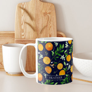Mug Orange Citrus été Floral Botanique Motif Coff