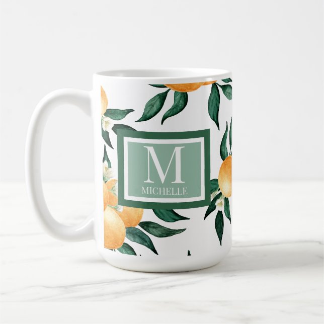 Mug Orange Citrus Watercolor Monogram Name (Gauche)