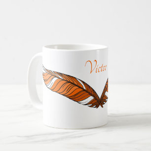 Mug - Orange Feathers and Name