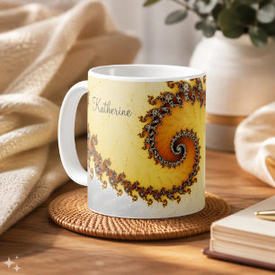 Mug Orange Gris Moderne Spirale Fractale Avec Nom