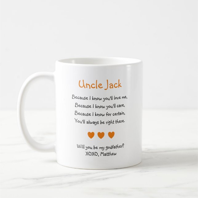 Mug Orange Hearts Tu Seras Mon Parrain Poème Photo (Gauche)
