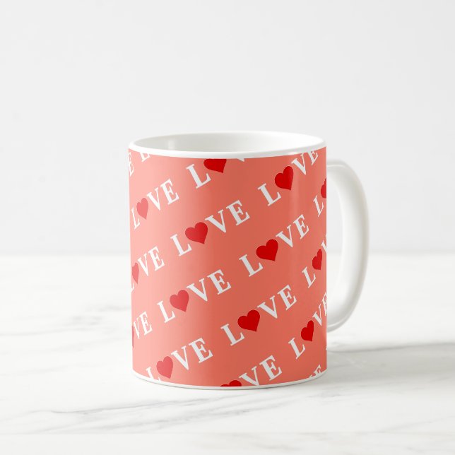 Mug Orange LOVE and Heart Moderne Eélégant (Devant droit)