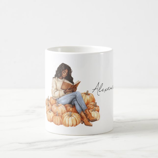 Mug Orange Pumpkins Black Girl with Book (Centre)