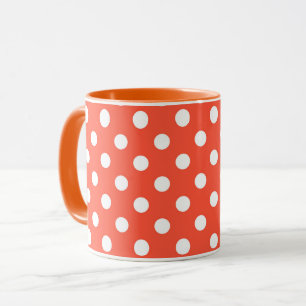 Mug Orange, Rouge, point de polka en terre cuite