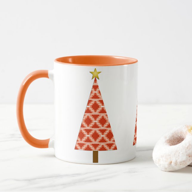 Mug Orange Southwestern Motif sapin de Noël (Avec donut)