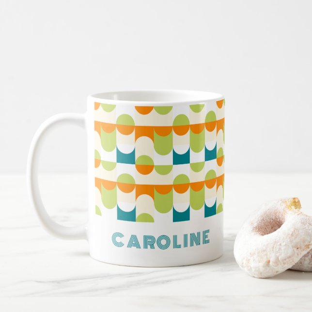 Mug Orange Turquoise Blue Lime Green MidCentury Art Mo (Avec donut)